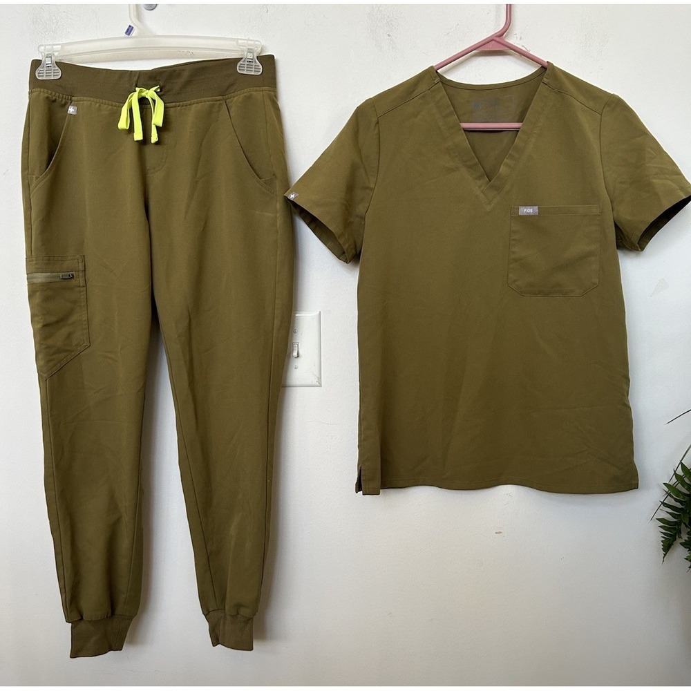 FIGS Green Catarina Scrub Top S Zamora Jogger Pants Set Medical Nurse